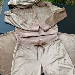 Aerie Velour Hoodie and Jogger Set in Tan